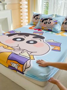 Cartoon Crayon Shinchan Bedding Set Anti-Slip Single Piece Childrens Bed Canopy Quilt Cover Polyester Fiber Soft Fabric