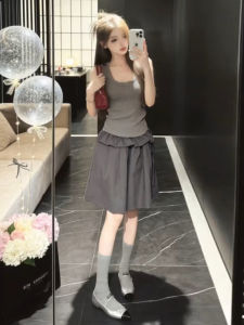 LIRUSHAN | Summer Style Korean Gray Knitted Vest and Shorts Set