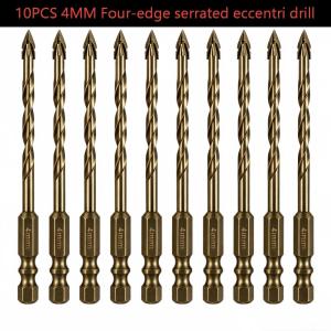 10Pcs 4/5/6/8mm Size Head Ceramic Drill Bit Four Serrated Edges Dry Drill Bit for Porcelain Tile Marble Concrete Wall Drilling