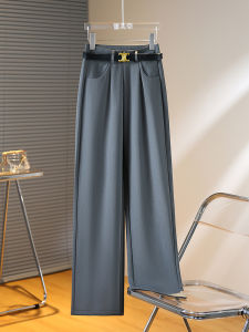 Gray Suit Pants Womens Slim Wide Leg Straight Cut Casual Trousers High Waist Spring Autumn Fashion Comfortable Polyester Fiber