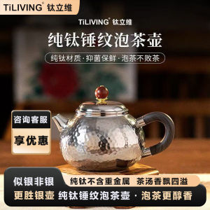 Tiliving Pure Titanium 999 Hammered Pattern Tea Pot Handmade Silver Simulation Kung Fu Tea Set Home Use Titanium Teapot