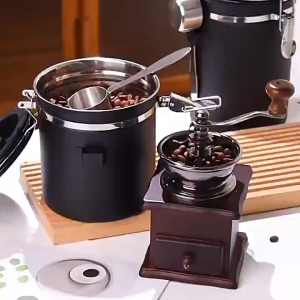 กระป๋องเก็บกาแฟ โถเก็บเมล็ดกาแฟ ฟรีช้อนสแตนเลส สแตนเลส 1.2L 1.5L 1.8L สูญญากาศ กันความชื้นโ สแตนเลสโถเก็บเมล็ดกาแฟ