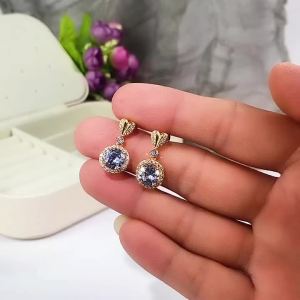 Huitan New Trendy Gold Color Heart Stud with Big Round CZ Pendent Women Drop Earrings Graceful Accessories Fashion Jewelry