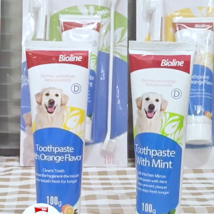 BIOLINE Dog Toothbrush and Toothpaste Gift Box 100g Mint Orange Beef Flavor Teeth Cleaning Dental