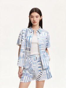 Vero Moda | Irregular Line Print Short Sleeve Shirt