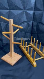Paket Set Rak Tempat Piring Gelas Mug Kayu Serbaguna Kitchenware Holder Gantungan Rak Multifungsi