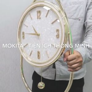 Đồng Hồ Treo Tường Trang Trí Đẹp Mặt Trắng Có Quả Lắc Đồng Hồ Mạ Vàng Decor Tuần Lộc Hươu Cao Cấp Quà Tặng Tân Gia Sang Trọng MOKITA