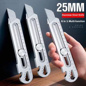 6 In 1 Pocket Utility Knife Retractable Box Cutter Stationery All Purpose Cutter Bottle Tin Opener Screw Ruler