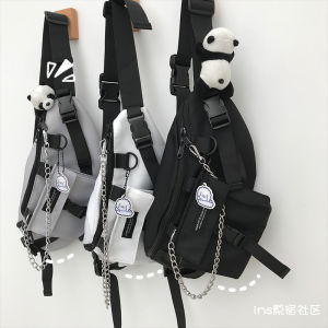 South Korea Ins Japanese Style Harajuku Parka Chest Bag Mens and Womens Dark Students Crossbody Bag Chic Hong Kong Street Shot Waist Bag Fashion