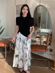 New Chinese Style Floral Print Short Top And Skirt Set Womens Summer Design Fashionable Two-Piece Suit Casual Workwear