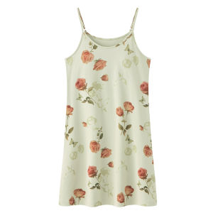 MiiOW | Cat Woman Summer Thin Floral Nightgown Loose Cool Feeling Sleepwear Cotton Rayon Polyester Blend Round Neck Sleeveless Dress
