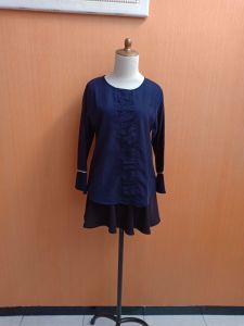 atasan wanita biru tua navy M L cewek blouse lengan panjang kerja kuliah