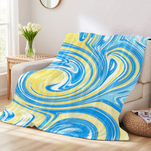 Blue Yellow Marble Swirls Sofa Specific Soft Flannel Blanket Universal Plush Gift Blanket For All Seasons