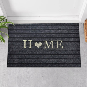 VIKAMA Grey Striped Home Heart Decor Entry Doormat Elegant Script Letter Front Door Rug Indoor Outdoor Porch Decor Floor Carpet