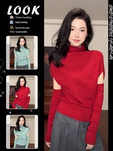 Unique Red Half-Neck Knit Base Layer Shirt