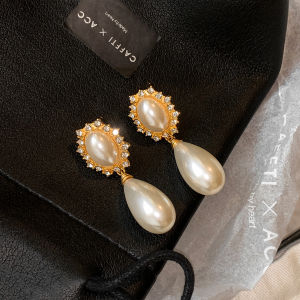 CAFFTI | French Retro Court Style Rhinestone Pearl Earrings Spring Summer