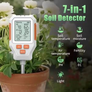 Máy Đo Đất Kỹ Thuật Số 7 Trong 1: Độ pH Độ Ẩm Nhiệt Độ Độ Phì Nhiêu Độ Dẫn Điện Độ Rọi Nắng Dành Cho Vườn Trang Trại Nông Nghiệp Màn Hình LCD