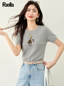 puella | Cartoon Embroidered Round Neck Knit Short Sleeve T-Shirt