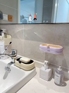 COLOGO 🥇 Ins Soap Box Wall-Mounted Perforation-Free Double-Layer Drain Soap Box Bathroom Toilet Wall Soap Box Shelf