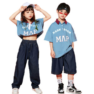 LOlanta Kids Clothes Hip-hop Suit Dance Clothes Girls Boys Polo Shirt Denim Pants Outfit Jazz Dance Performance Fashion Costume Casual Outfit 4-16 Years Christian Louboutin Kids Wear - Lazada