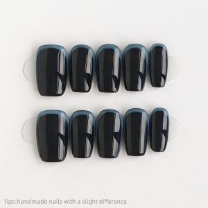 10pcs Handmade Black Blue Gradient Press on Nails Square Wearable Reusable Fashion False Nails 2026