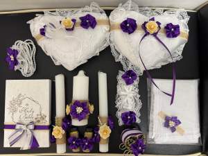Wedding Essentials Set - Candles Bible Pillows Garter Veil and Arras