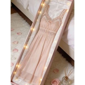 V.C.I | Princess Style Lace Trimmed Mesh Nightdress Summer New Style Bowknot Home Wear