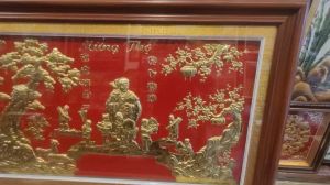 Tranh mừng thọ chúc thọ Bố  Mẹ Ông - Bà  (Bằng đồng vàng liền tấm nguyên chất 100% )