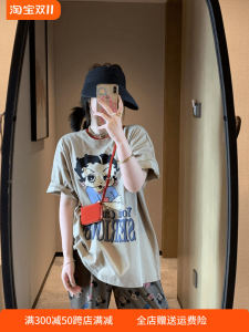 South Korea Dongdaemun Summer Beauty Printed Western Style Loose-Fitting Casual T-shirt Cartoon Printed round Neck Short Sleeve Tops