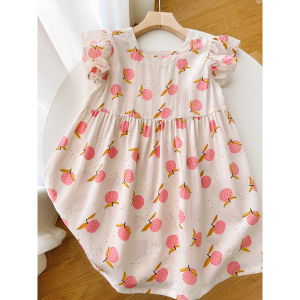 Summer Floral Print Childrens Dress Tianshu Laisai Rayon Wood Fiber Skirt A-Line Silhouette Girls Clothing Online Store