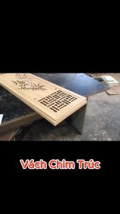 Vách bình phong gỗ di động họa tiết Chim Trúc -TD959