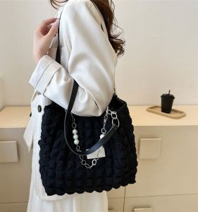 Cloud Folded Large Tote Bag Womens Casual Crossbody Bag Big Capacity 2023 New Style Versatile Ins Mixed Material Soft Shoulder Bag