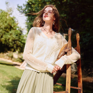 XIANGYING | French Lace Embroidery Knit Cardigan Long Sleeve