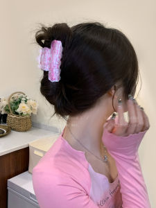 กิ๊บติดผมลายฉลามขนาดใหญ่สุดน่ารักดีไซน์ทันสมัยสำหรับผู้หญิง กิ๊บติดผมทรงเดซิมอลายสีรุ้ง Y2K อเนกประสงค์