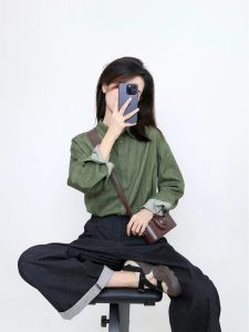Spring & Fall New Arrival K-style Loose Easiest for Match Brushed Bandage Dress Green Shirt Womens Stylish Niche Temperament Chic Shirt