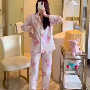 ผ้าคอตตอนชุดนอนลายการ์ตูน ชุดนอนผ้าคอตตอน ชุดนอนแขนยาวขายาว ชุดนอนลายมาใหม่ ชุดนอนผู้หญิง Y170
