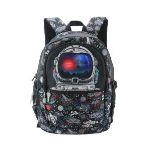 Australian smiggle childrens schoolbag boys backpack Black astronaut cartoon 8-12 years old 16 inch kids bags