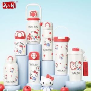 X&W Cartoon Insulated Cup Hello Kitty Theme Stainless Steel Thermos Water Bottle Straw Cup Warm Cold Coffee Cup Perfect Gift