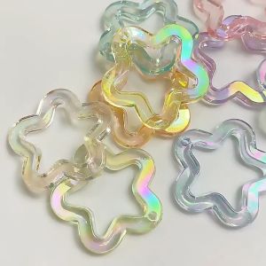 Set 5 mặt hoa 5 cánh nhựa trong óng ánh làm vòng cổ móc treo điện thoại cặp