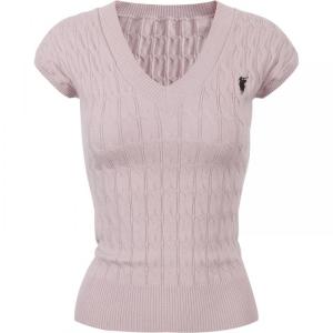 Autumn New Korean Style V-Neck Pink Fitting Knitwear