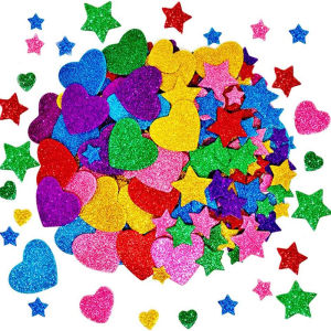 50-250pcs Colorful Glitter Foam Stickers Self Adhesive Stars Hearts Kids Arts Craft Supplies Greeting Cards Home Decoration Toy