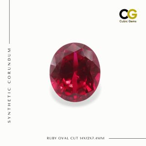 SYNTHETIC CORUNDUM RUBY - OVAL CUT 14x12x7.4mm BATU DELIMA UTK CINCIN EMAS 916 GOLD RING PENDANT