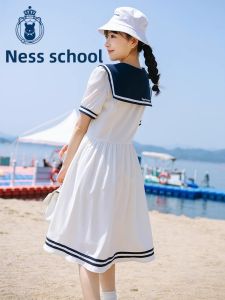 niffeilu | Nieveilu Navy Style School Uniform Dress Cute Butterfly Knot Short Sleeve A-Line Skirt For Teenage Girls High School Students