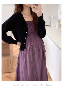 Maternity Spring Autumn Strap Dress Set Loose Sun Protection Open Cardigan Purple Dress Womens Style Simple Design Cotton Material