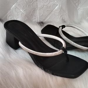 Sepatu High Heels DCollection AR 17 Sandal Heels Wanita Hak 5 Cm Tali Permata Import