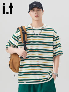 izzue | Color Block Stripes Mens Casual Tee