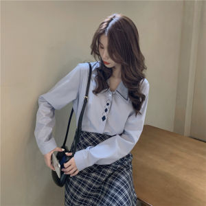 Spring Set Embroidered Long Sleeve Womens Shirt Vintage High Waist A-Line Skirt Ins Fashion Ensemble Cotton Material