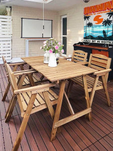 Outdoor Folding Wood Table Coffee Table Rectangular Dining Table with Chairs Real Wood Balcony Table And Chair Set Artistic Style