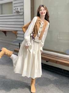French Vintage Embroidered Vest And Dress Set Womens Gentle Holiday Style Long Skirt Two-Piece Suit Autumn New Arrival