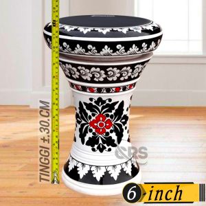Dumbuk Darbuka Kayu 6 / 8 inch Putih Hitam Mika Hitam